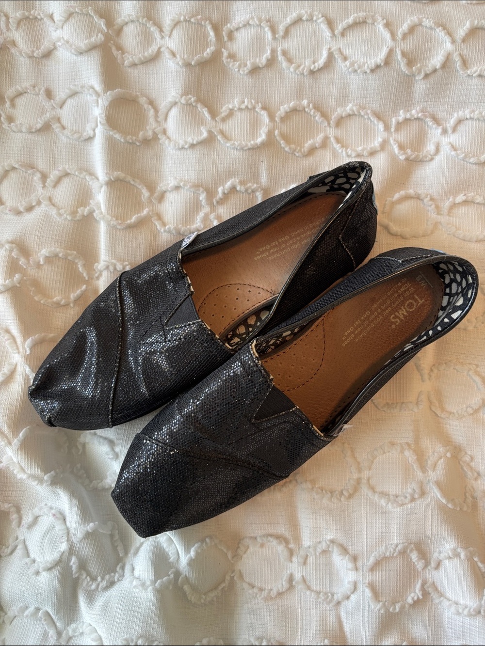 Toms Black Sparkle Alpargata Slip-On Flats